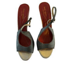 Kate Spade NY Silver Ankle Strap Heels Sandals Silver Open Toe Made in Italy 8.5